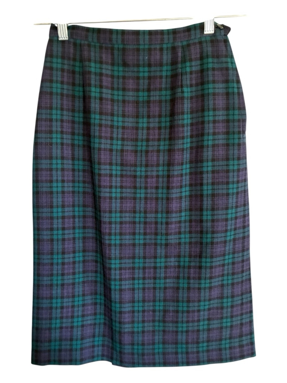 Vintage 80s Dark Academia Preppy Goth Plaid Midi Skirt in Teal and Purple Sz 10